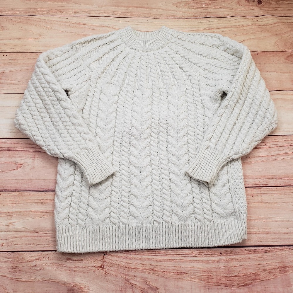 H&M Sweater Womens Small White Cable Knit Pullover Crewneck Aran Style Cozy Soft